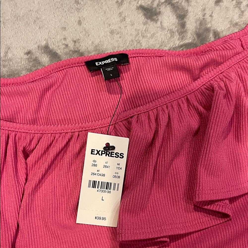 Express Pink Ruffle Off-Shoulder Bodysuit - Picture 2 of 2